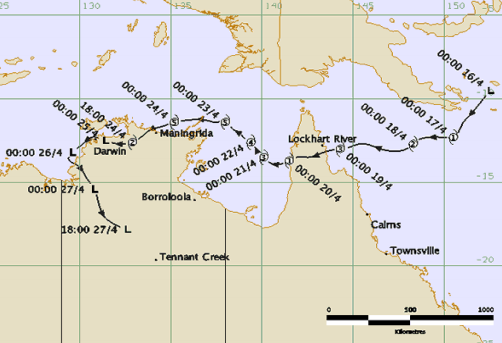 Track of Tropical Cyclone Monica